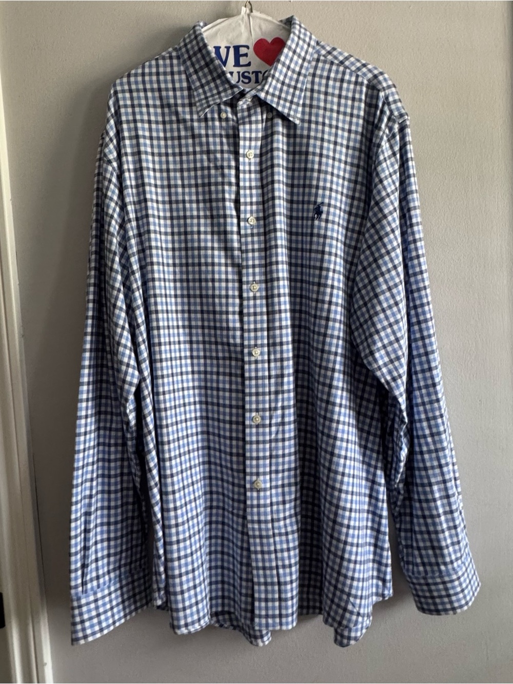 Polo Ralph Lauren Blue White Gingham Check Long Sleeve Button Down Shirt